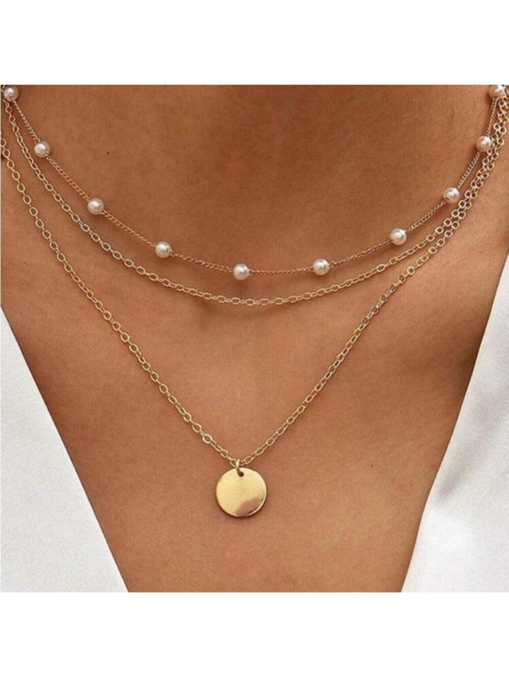 New gold tone layered necklace